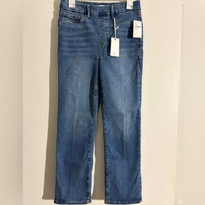 Good American “Power Stretch Pull-On Straight” Jeans in Mid Blue